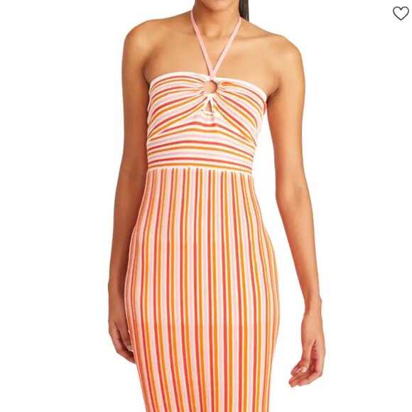 AMUR Valena Striped Halter Midi Dress in Sorbet NWT - Picture 2 of 10